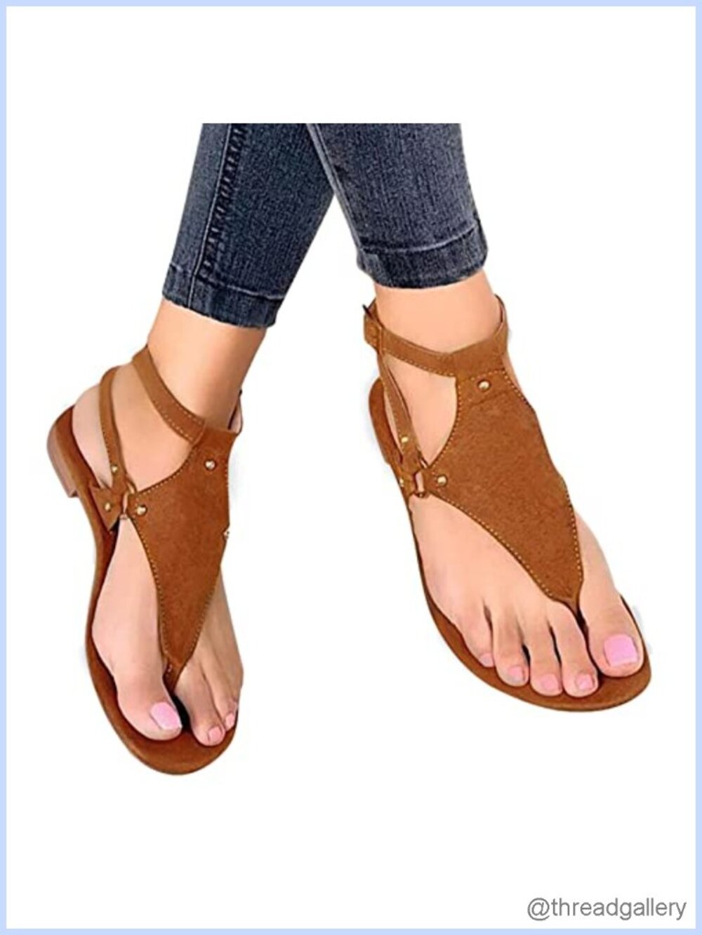 Gladiator Thong Sandals for Women Flat Beach Buckle Ankle Strap